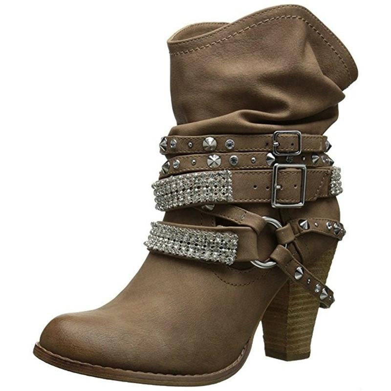 Women Fashion Short Rhinestone Booties