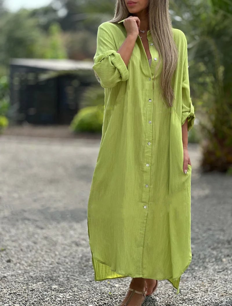 Women's Casual Solid Color Button Front Shirt Dress