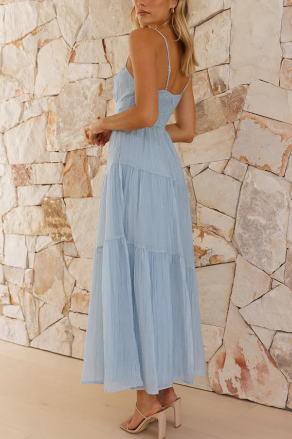 Sleeveless Suspender Pleated Back Maxi Dress