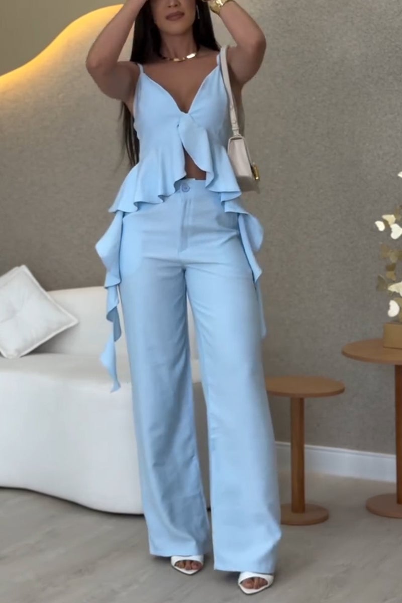 Women's Holiday Style V-neck Suspenders Two-piece Suit