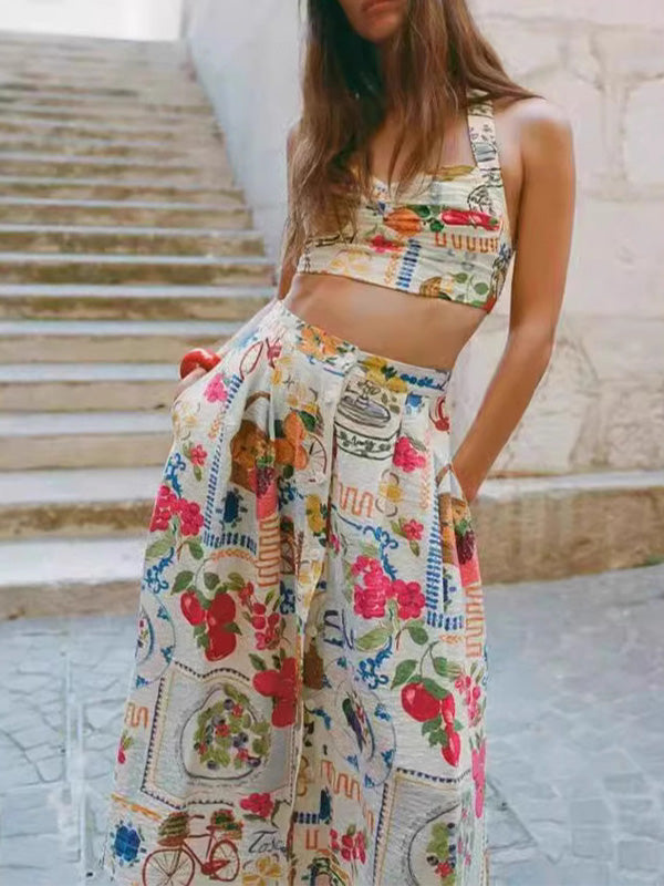 Fashion Casual Printed Vest & Skirt Set