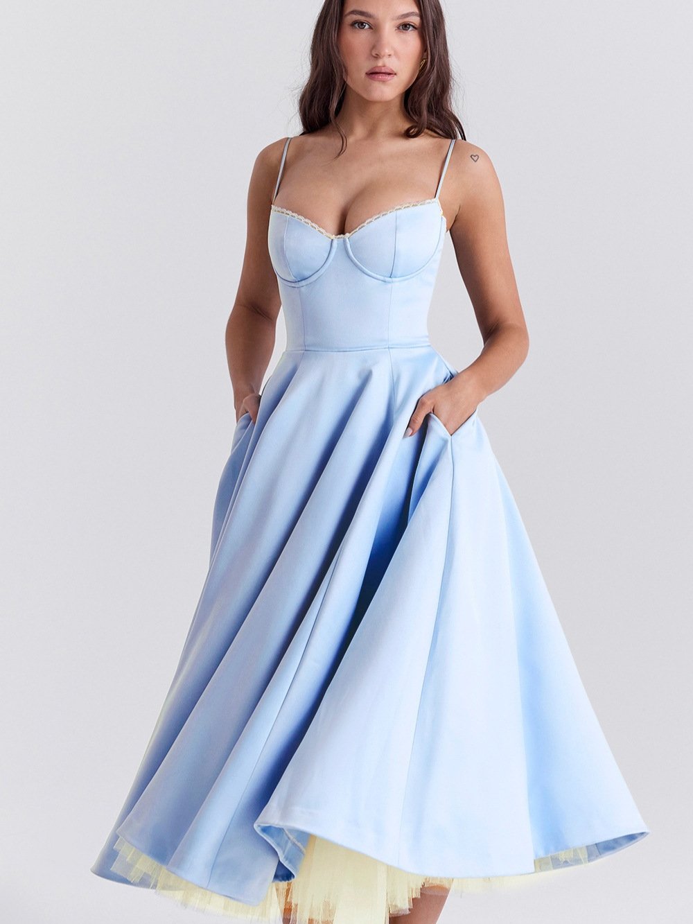 Satin Tulle Midi Dress