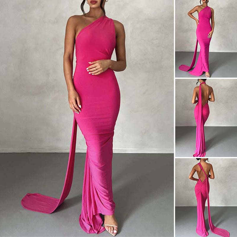 Women's Elegant Backless Halter Neck One-piece Dress