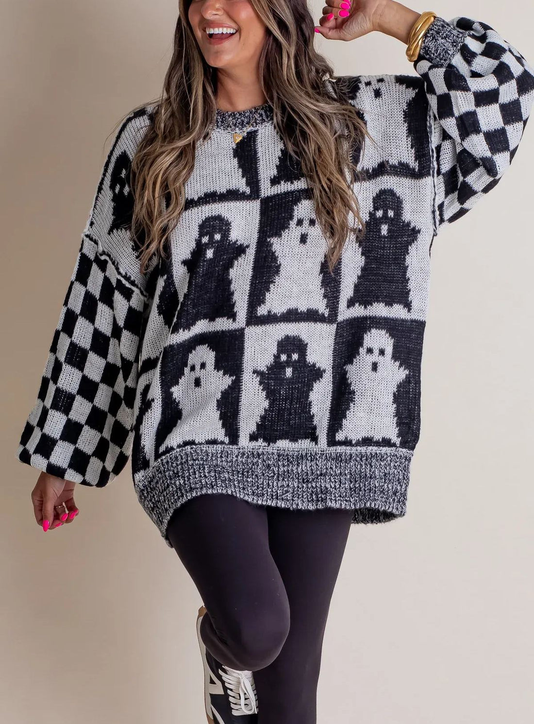 2024 Halloween Checkered Sweater-SPOOKY SEASOM