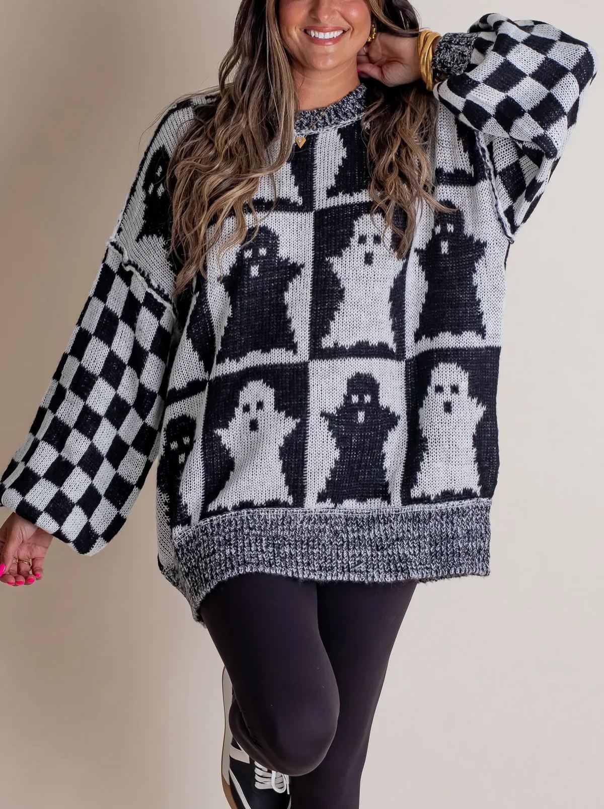 2024 Halloween Checkered Sweater-SPOOKY SEASOM