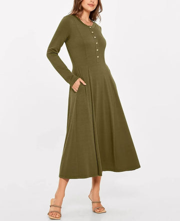 Womens Long Sleeve  Crew Neck Flowy Dress (BUY TWO FREE SHIPPING!!!)