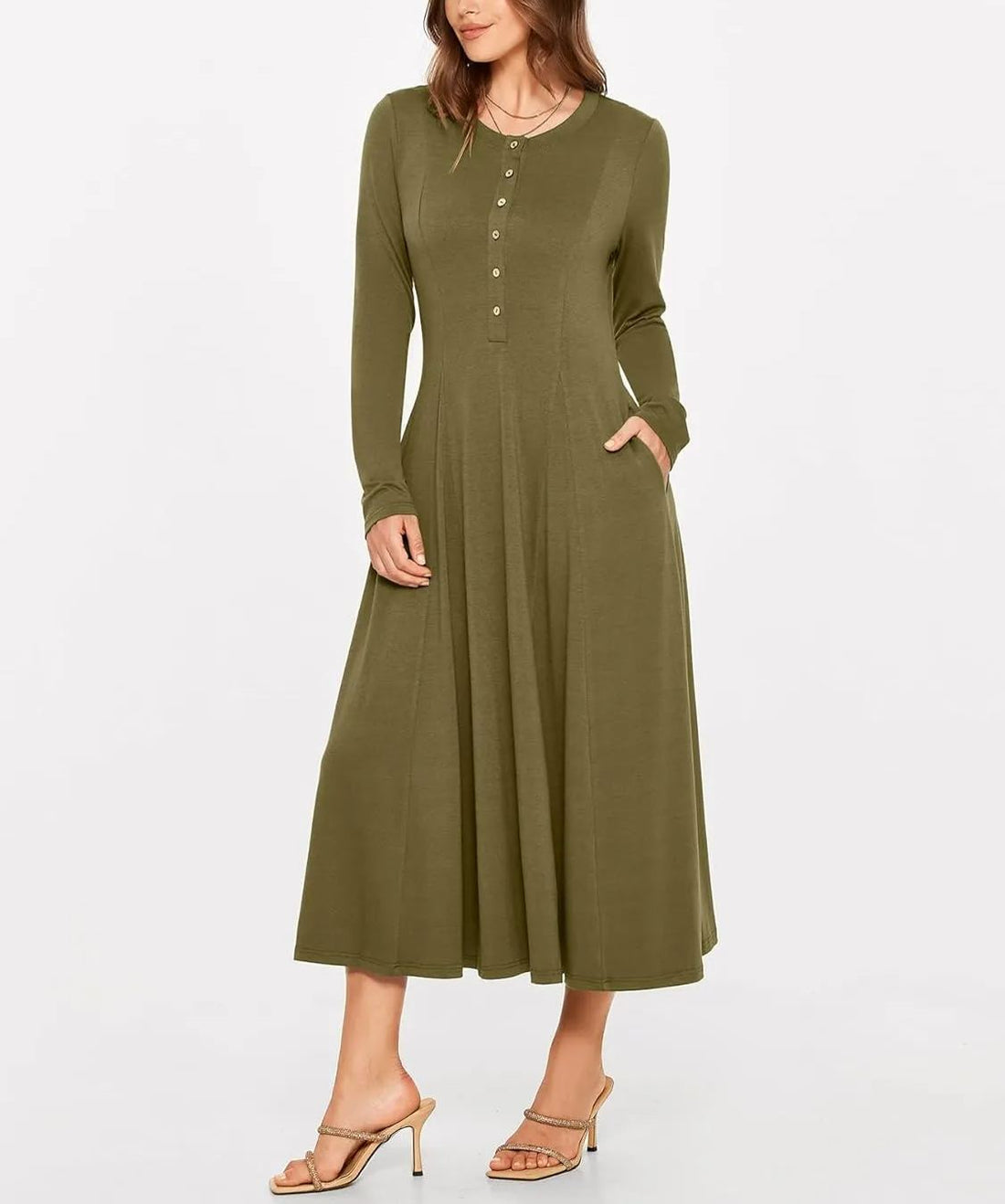 Womens Long Sleeve  Crew Neck Flowy Dress (BUY TWO FREE SHIPPING!!!)