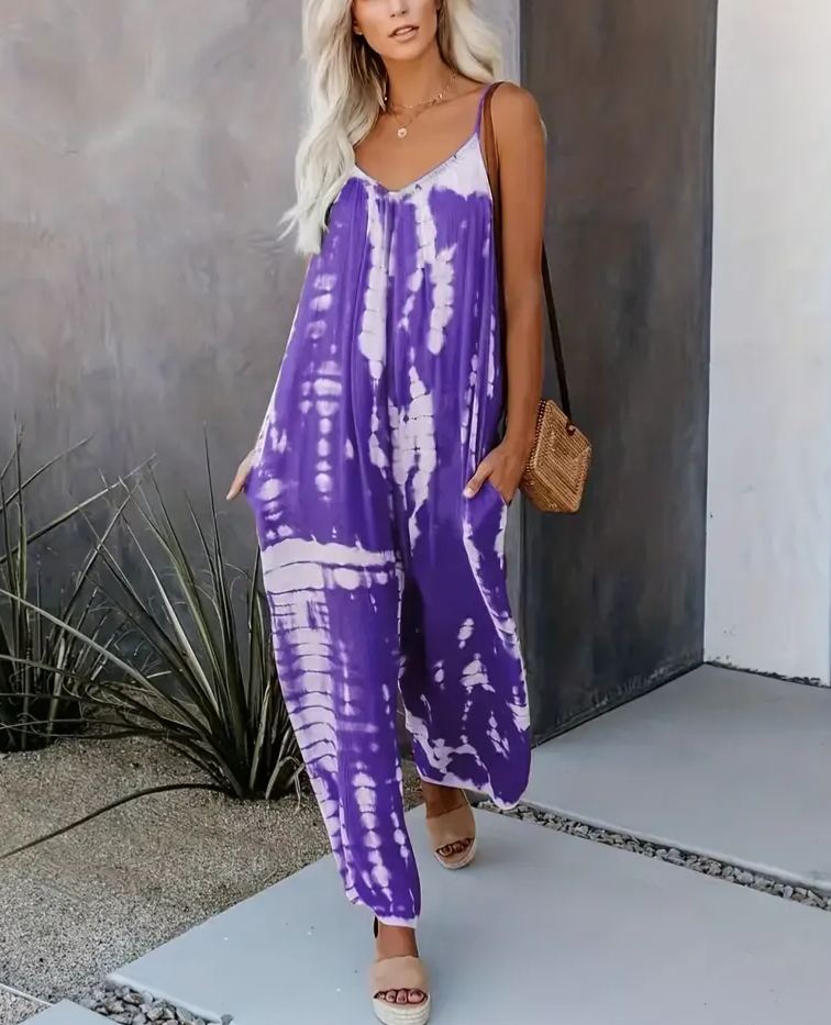 Women's Casual Tie-Dye Cami Wide Leg Jumpsuit