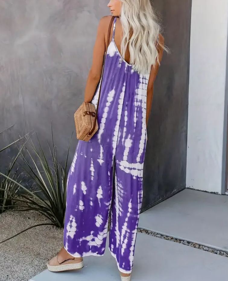 Women's Casual Tie-Dye Cami Wide Leg Jumpsuit