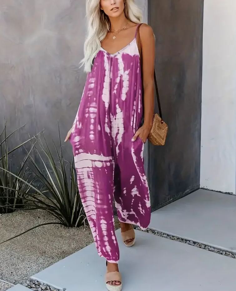 Women's Casual Tie-Dye Cami Wide Leg Jumpsuit