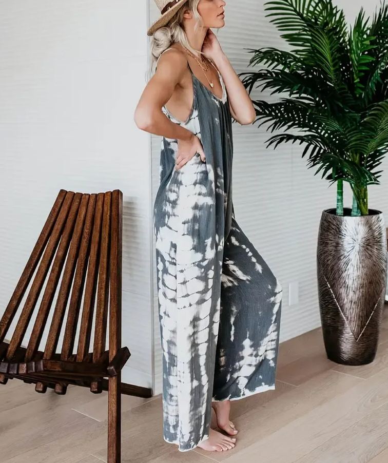 Women's Casual Tie-Dye Cami Wide Leg Jumpsuit