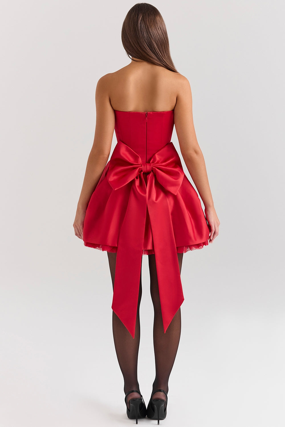 Satin Detachable Bow Mini Dress