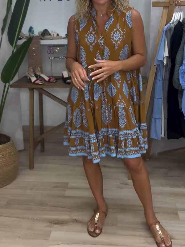 Women's Summer V-neck Printed Short Boho Dress