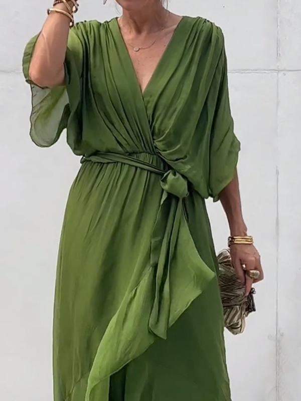 Women Stylish and elegant V-neck chiffon midi dress