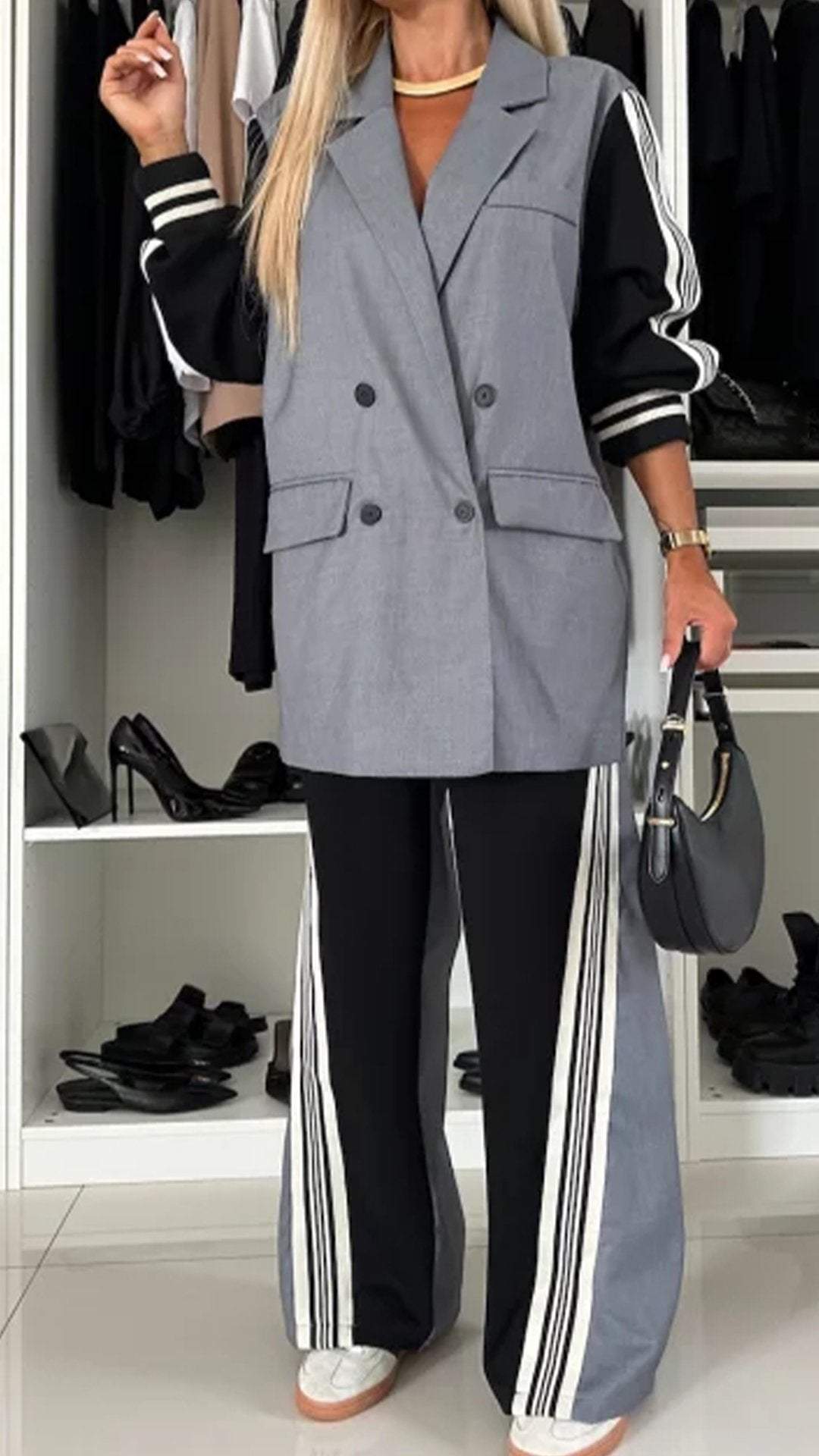 Women's Lapel Long Sleeve Stitching Casual Suit