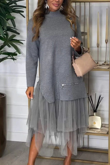 Women's Casual Solid Color Mesh Patchwork Dress