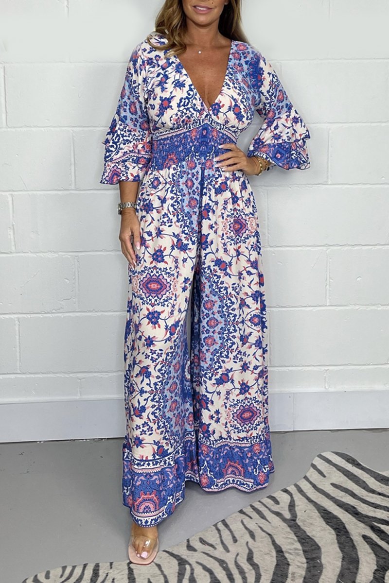 V-neck printed jumpsuit