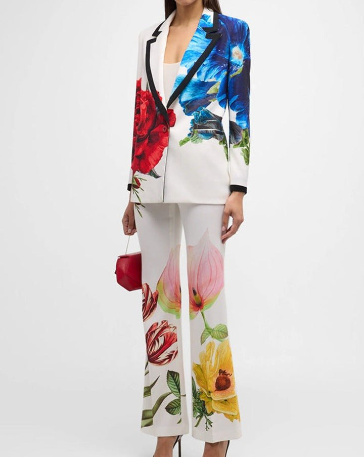 Long Sleeve Floral Jacket & Flared Floral Pants Set