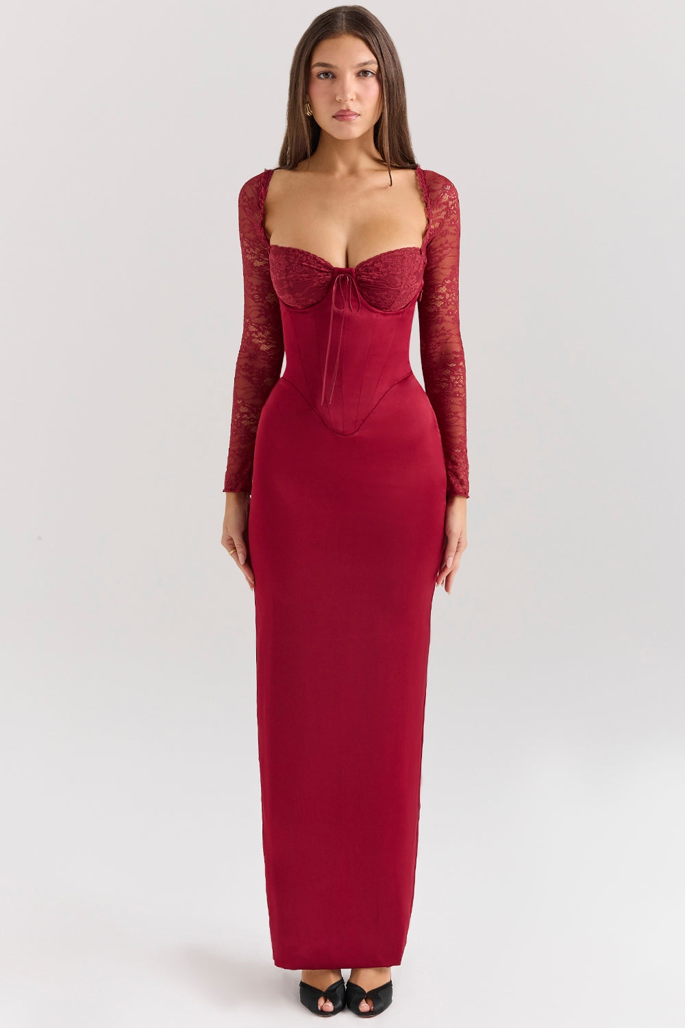 Berry Satin Bustier Maxi Dress