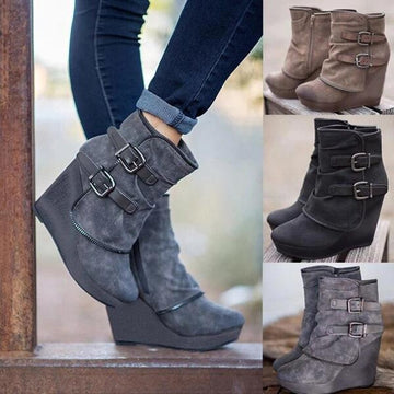 Women’s Fashion Buckle Strap Wedge Heel Ankle Booties