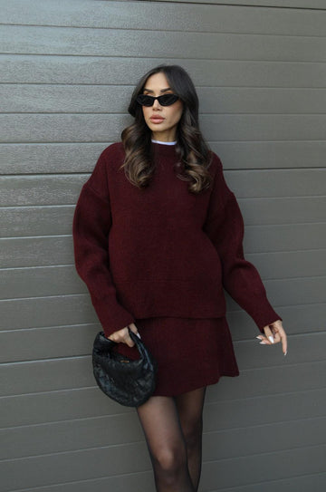 Crew Neck Knit Skirt Set