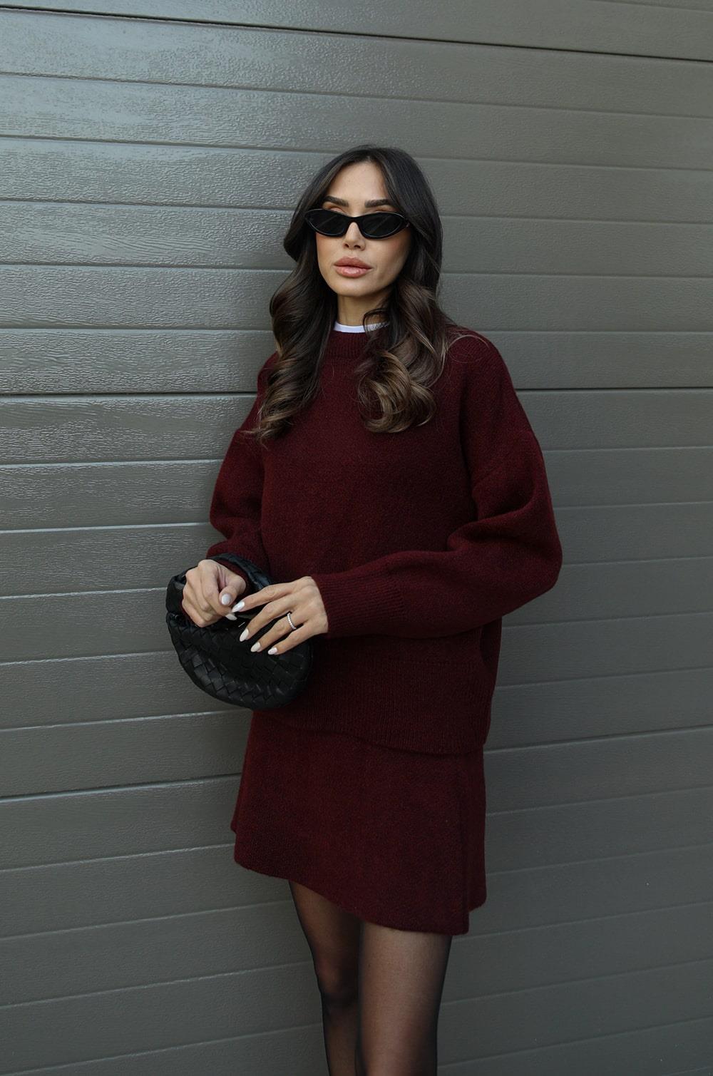 Crew Neck Knit Skirt Set