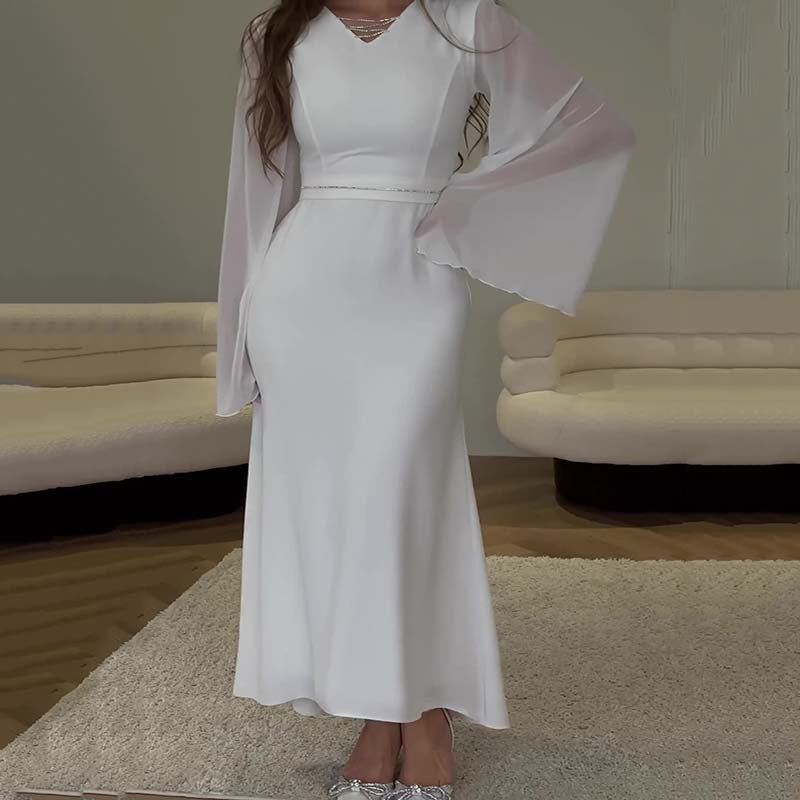 Elegant white dress for women with bell sleeves