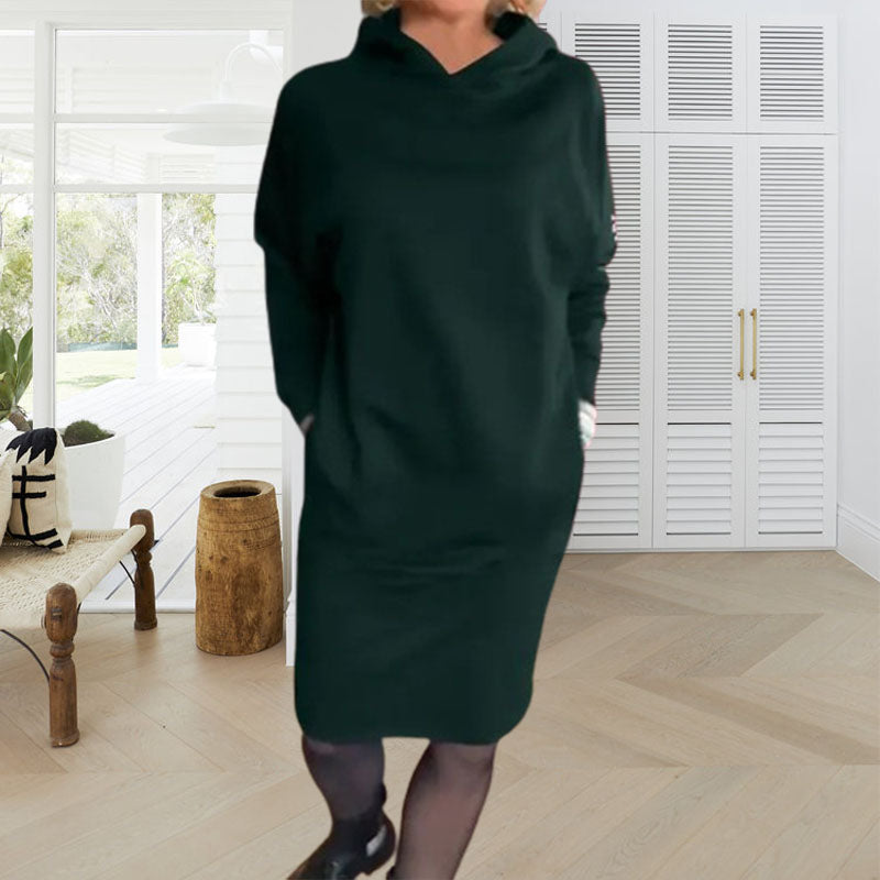 Women's Fleece-Lined Hoodie Dress with Pockets