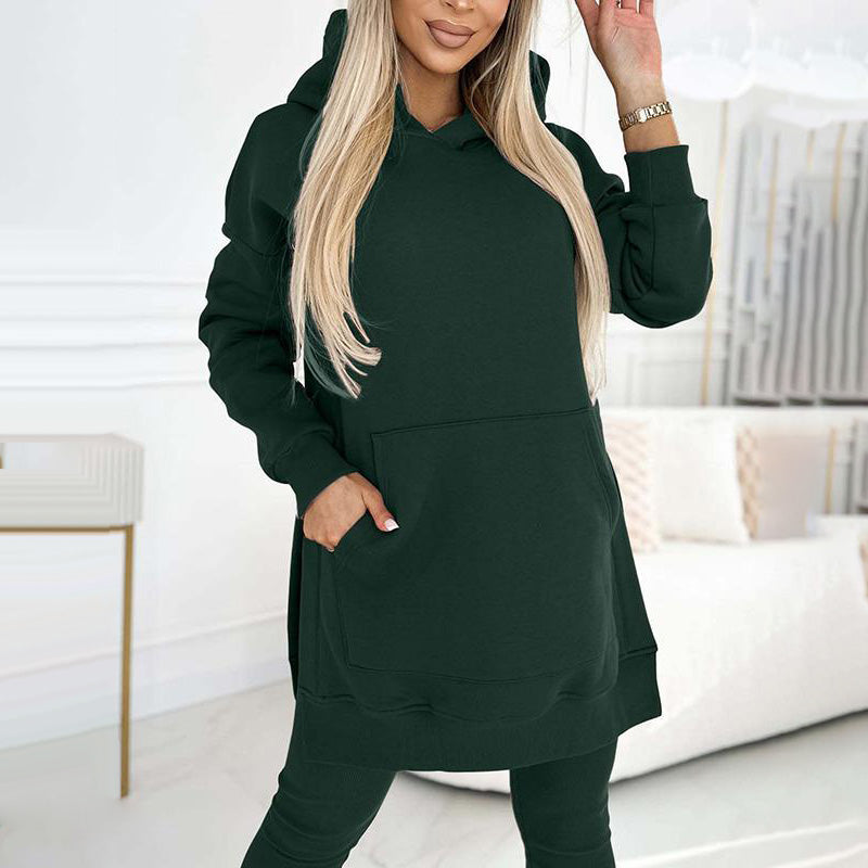 Women's Fashion Solid Color Hoodie And Lined Leggings Two-Piece Set