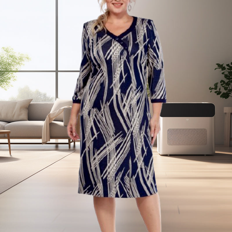 Women's Elegant 3/4 Sleeves Abstract Print Dress