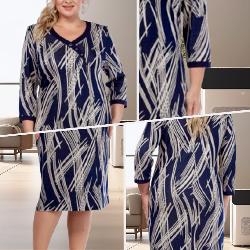 Women's Elegant 3/4 Sleeves Abstract Print Dress