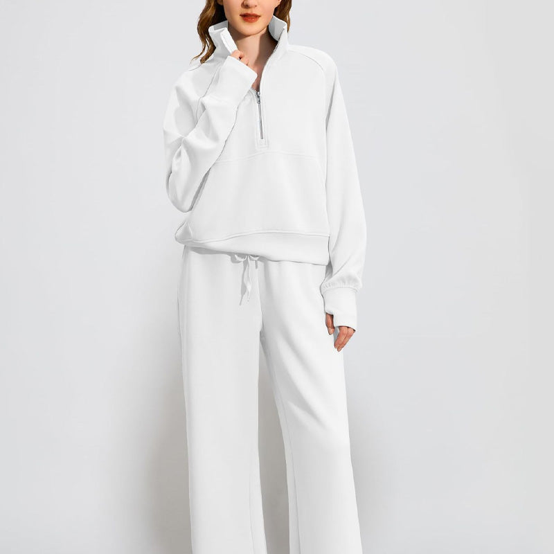 Women’s High-Neck Zip-Up Pullover and Wide-Leg Pants Set