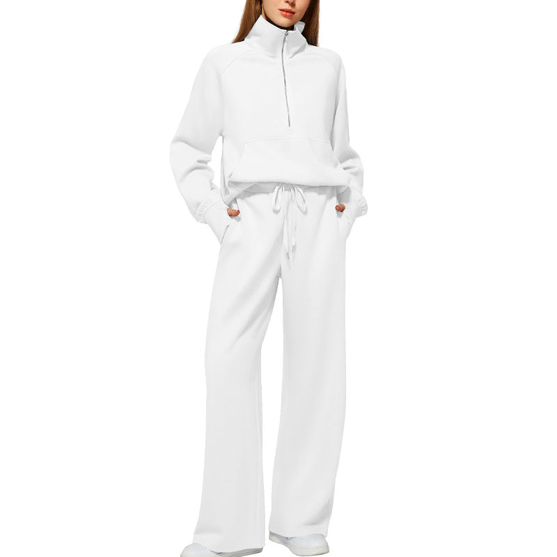 Women’s High-Neck Zip-Up Pullover and Wide-Leg Pants Set