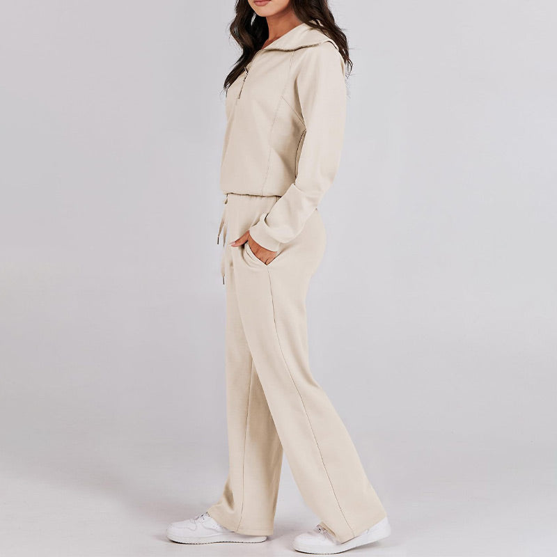 Casual Zipper Long Sleeve Top ＆Pants Two-Piece Set