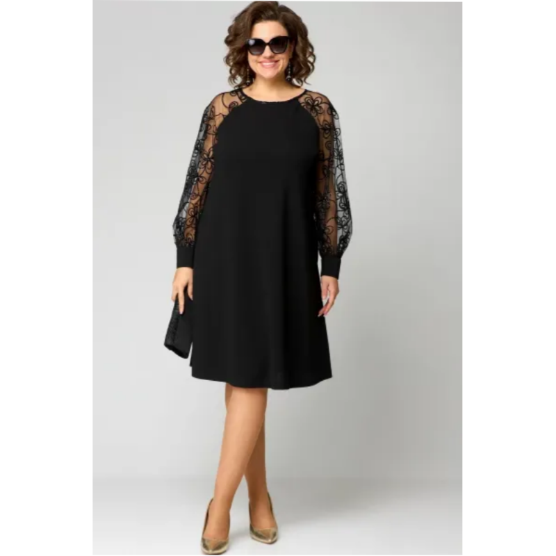 Lace Patchwork Round Neck Long Sleeve Dress