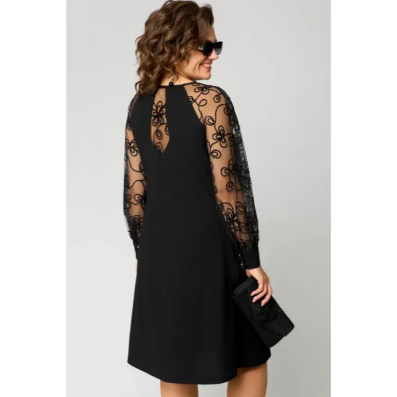 Lace Patchwork Round Neck Long Sleeve Dress