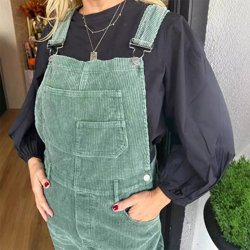 Women's Fashion Corduroy Holey Overalls