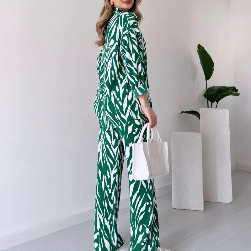 Chic Women's Zebra Print Shirt & Pants Set