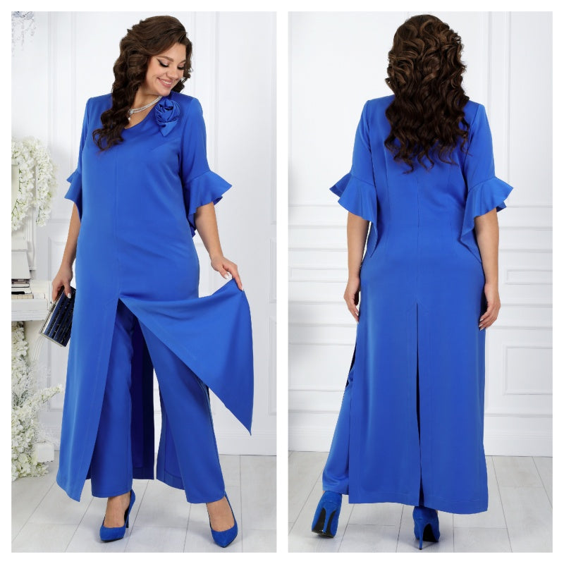 Women's V-Neck Dress & Elastic Waist Pants Set