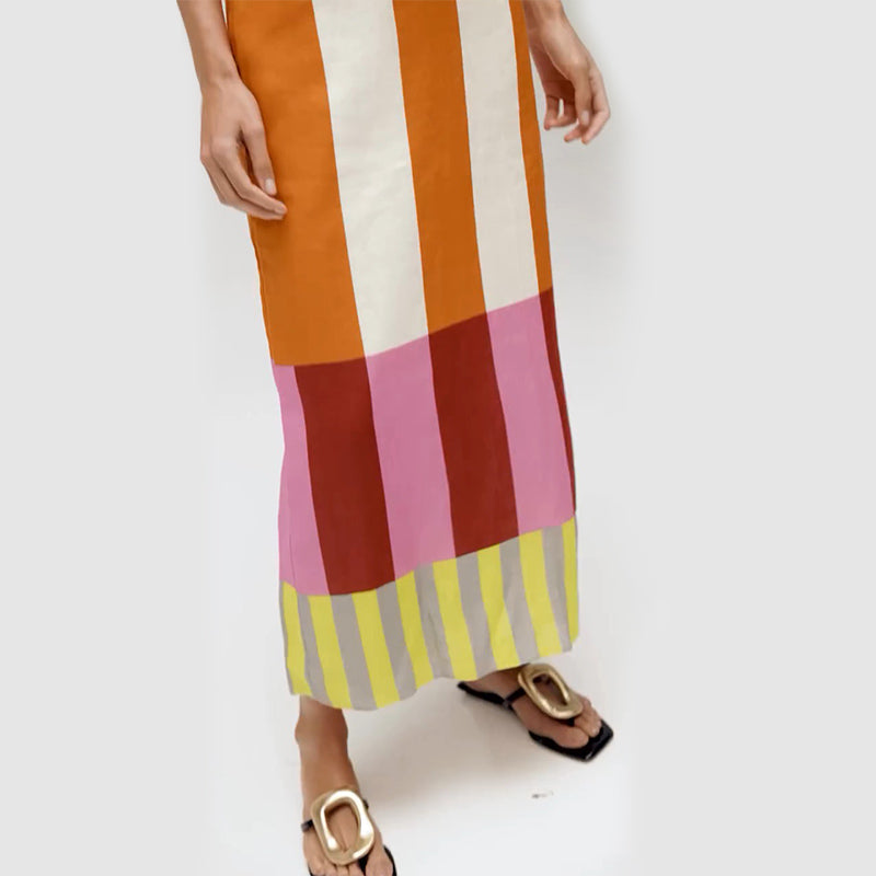 Women's Spaghetti Strap Color Block Striped Dress