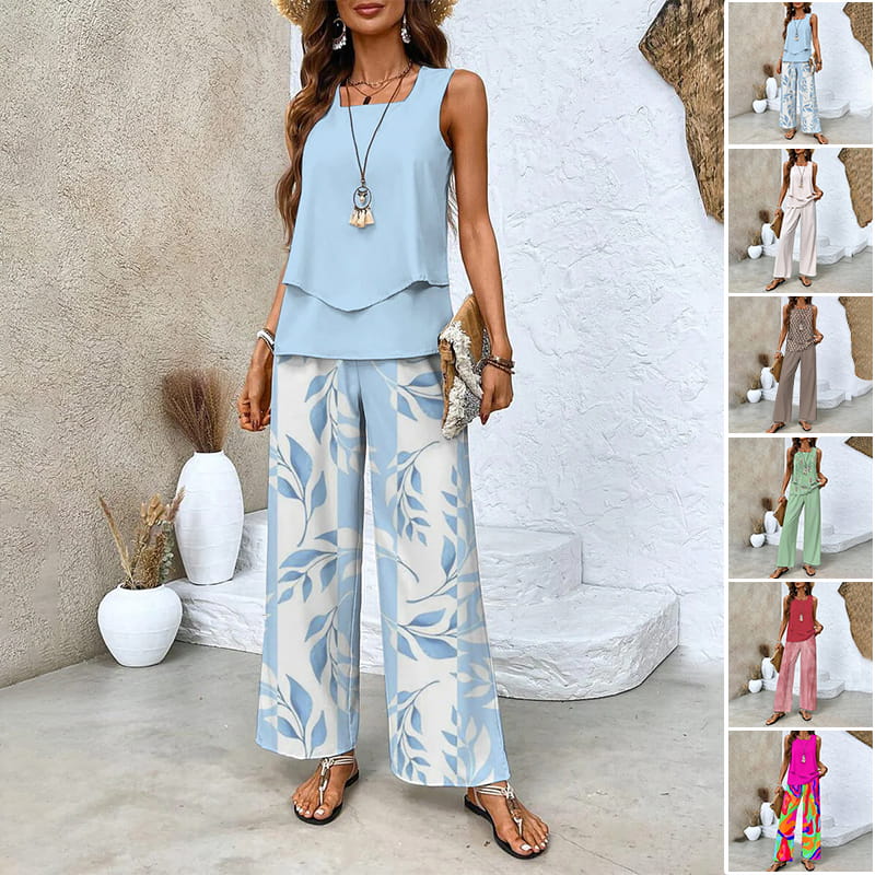 Women’s Trendy Print 2 Piece Outfits Sleeveless Top & Pants