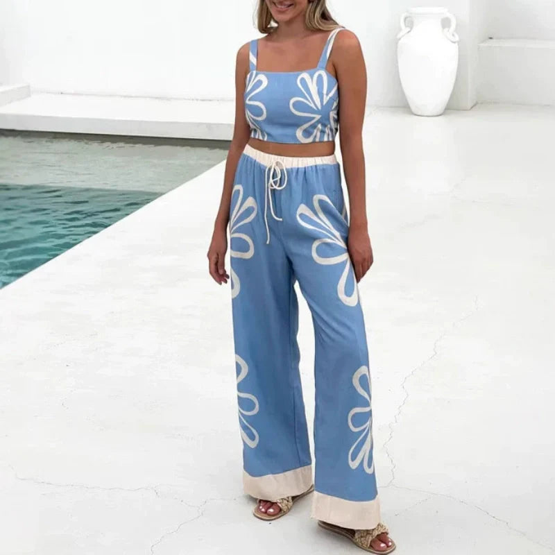 Printed Sleeveless Top & Wide-Leg Pants Set