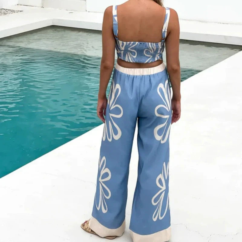 Printed Sleeveless Top & Wide-Leg Pants Set