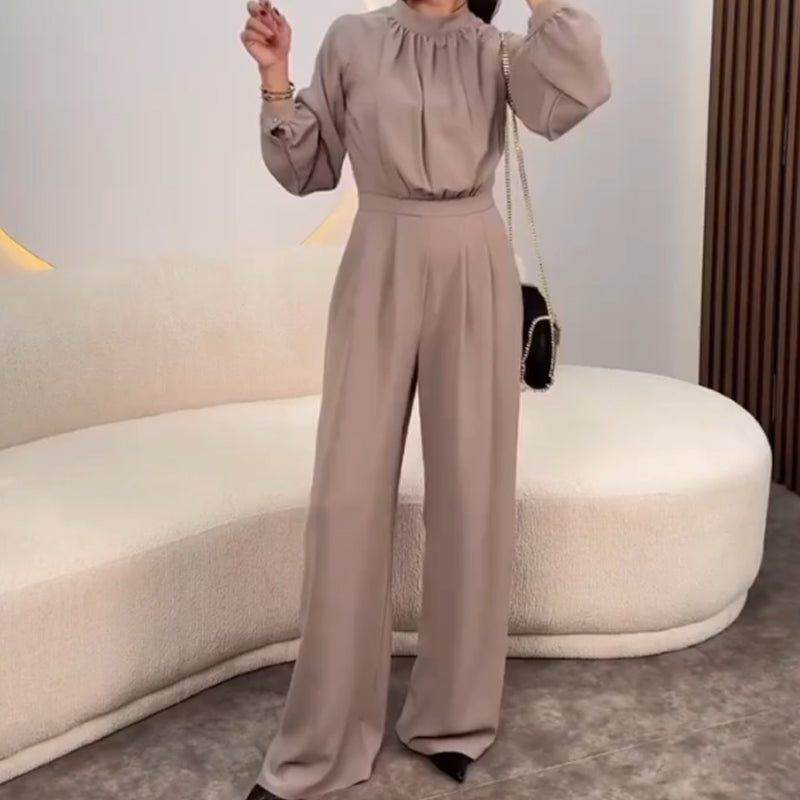 Fashion Solid Color Bubble Sleeve Jumpsuit