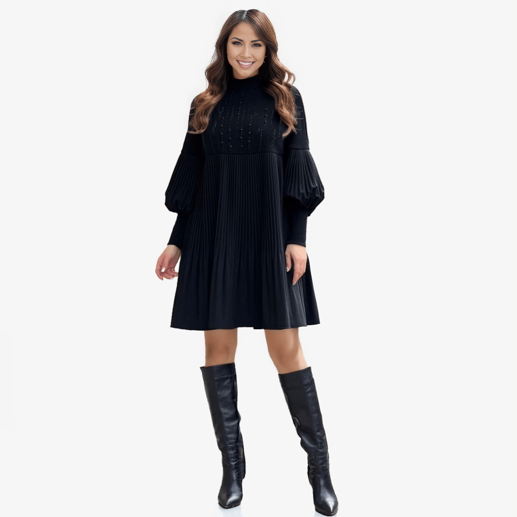 Lantern Sleeve Knitted Little Black Dress