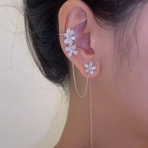 Flower Ear Wire Ear Clip Earrings