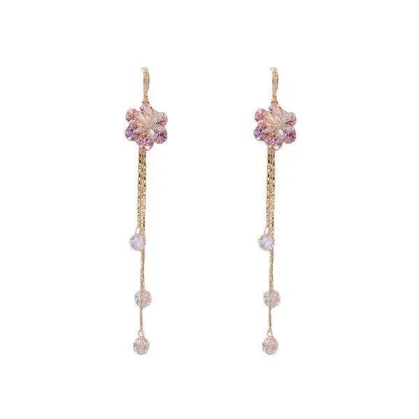 Purple Flower Tassel Earrings