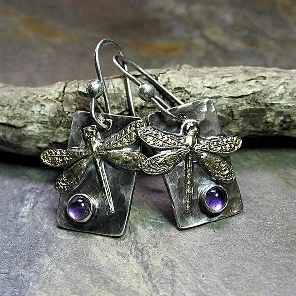 Sterling Silver Dragonfly Gemstone Earrings