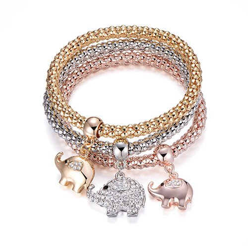 Adjustable 3Pcs/Set Cute Elephant Crystal Charms Bracelets