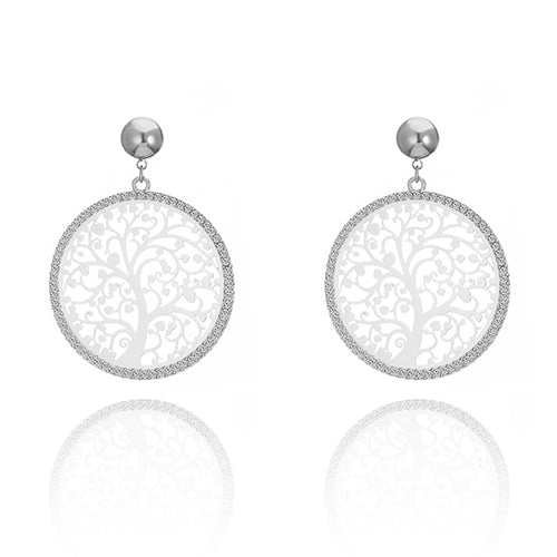 Round Tree of Life Diamond Design Earrings